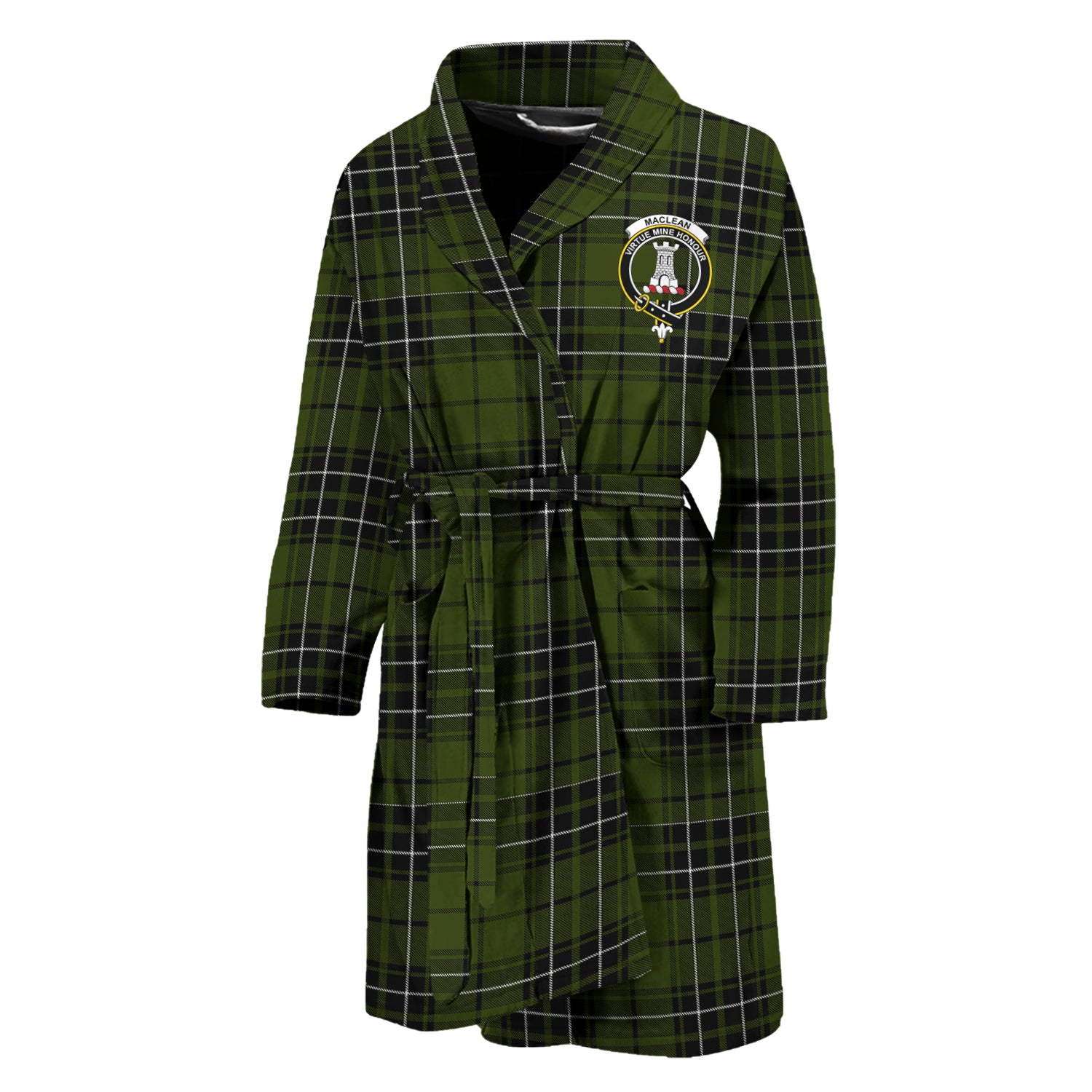 MacLean Hunting Tartan Bathrobe with Family Crest Unisex M - Tartan Vibes Clothing