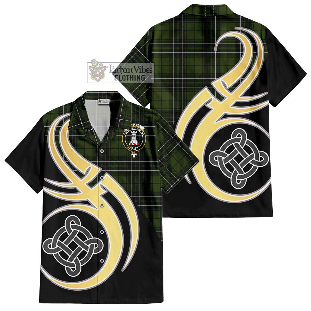 MacLean Hunting Tartan Short Sleeve Button Shirt with Family Crest and Celtic Symbol Style - Tartan Vibes Clothing