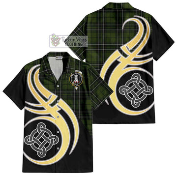 MacLean Hunting Tartan Short Sleeve Button Shirt with Family Crest and Celtic Symbol Style