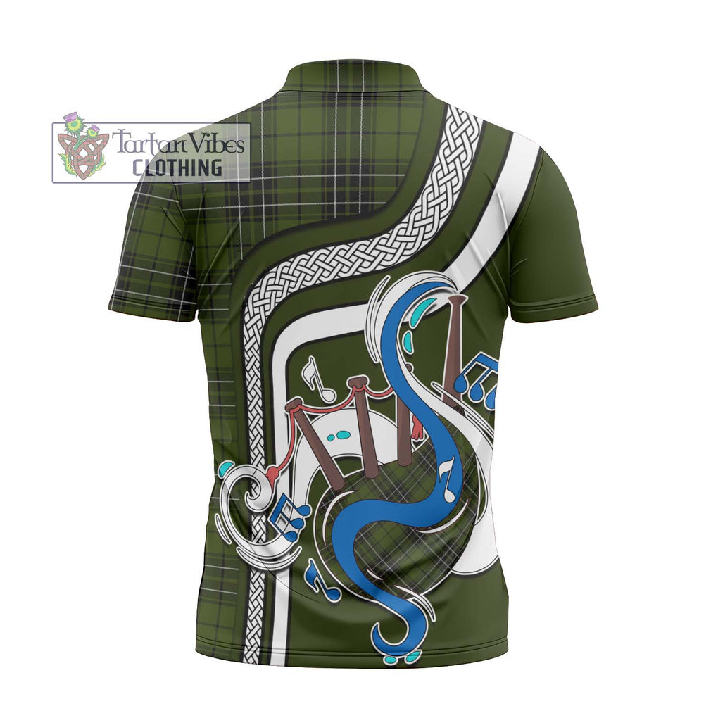 MacLean Hunting Tartan Zipper Polo Shirt with Epic Bagpipe Style - Tartanvibesclothing Shop