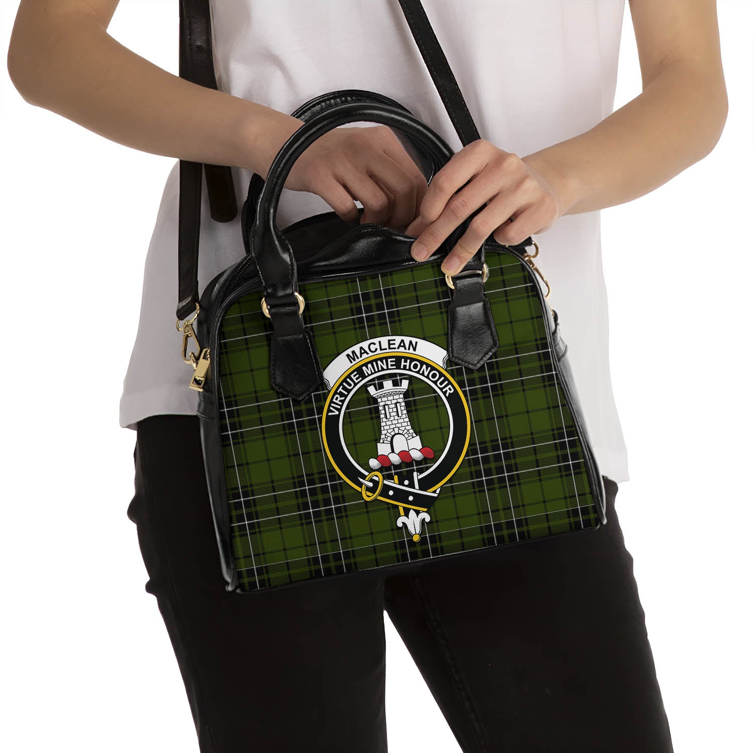 MacLean Hunting Tartan Shoulder Handbags with Family Crest - Tartanvibesclothing