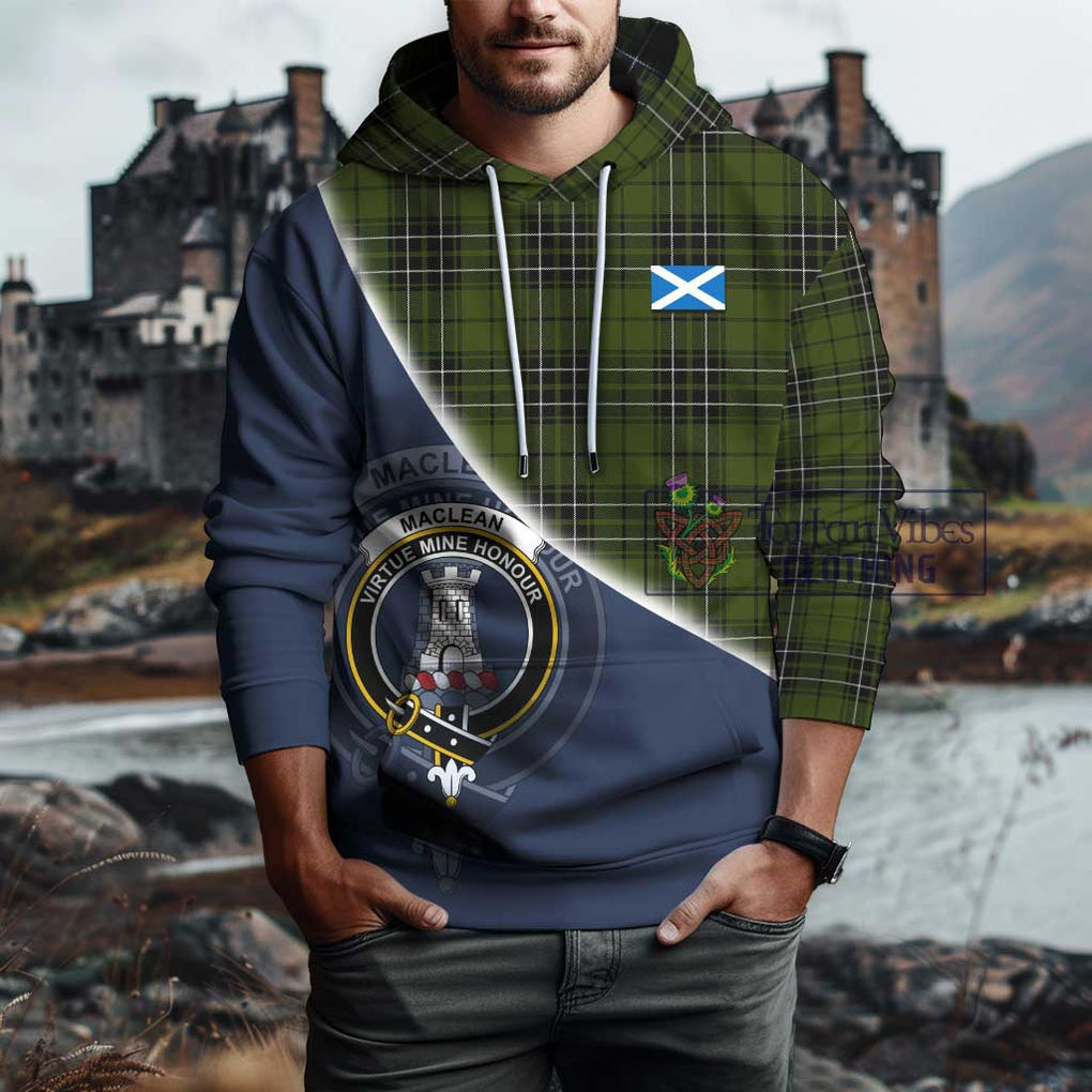 MacLean Hunting Tartan Hoodie with Personalised National Flag and Family Crest Half Style - Tartanvibesclothing Shop