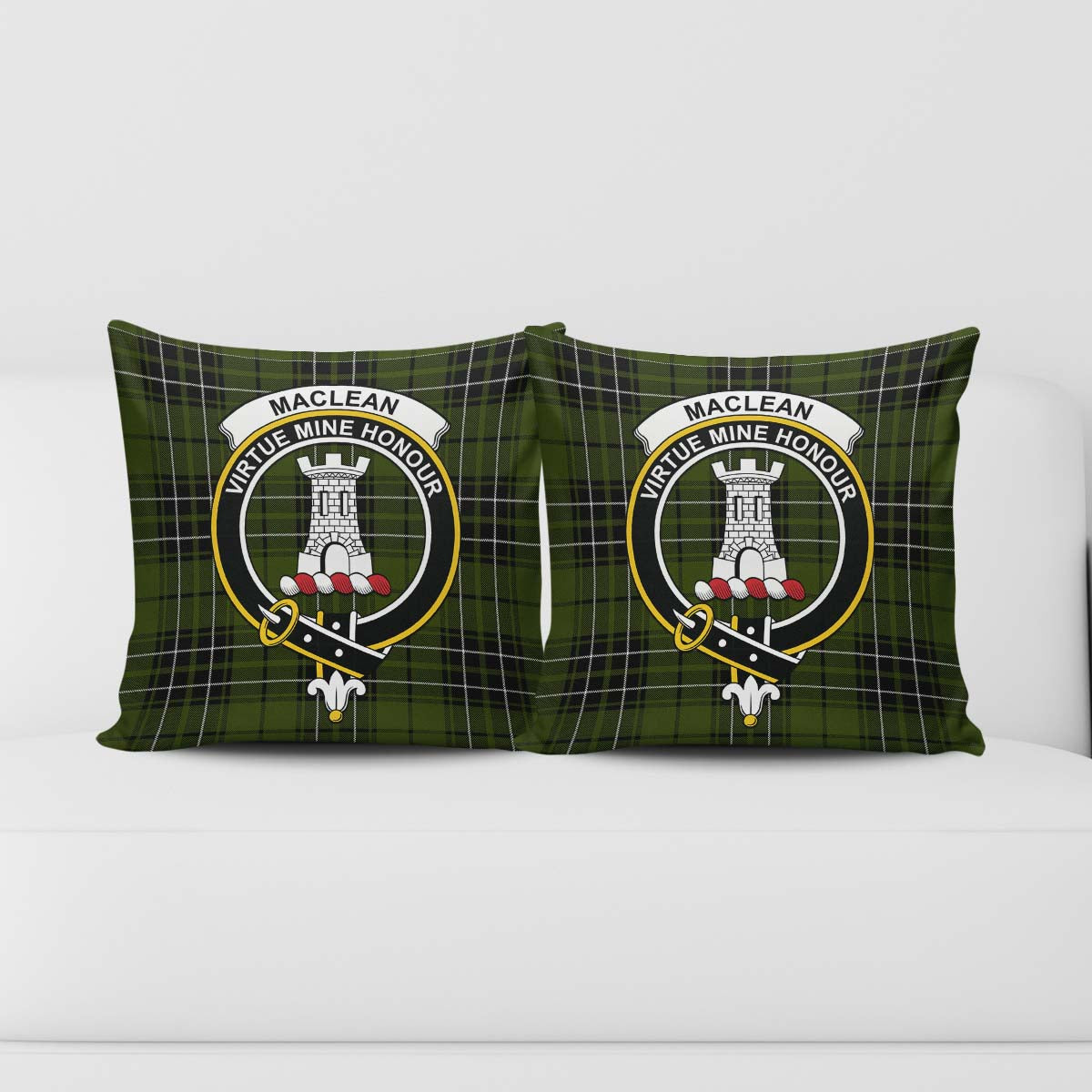 MacLean Hunting Tartan Pillow Cover with Family Crest - Tartanvibesclothing