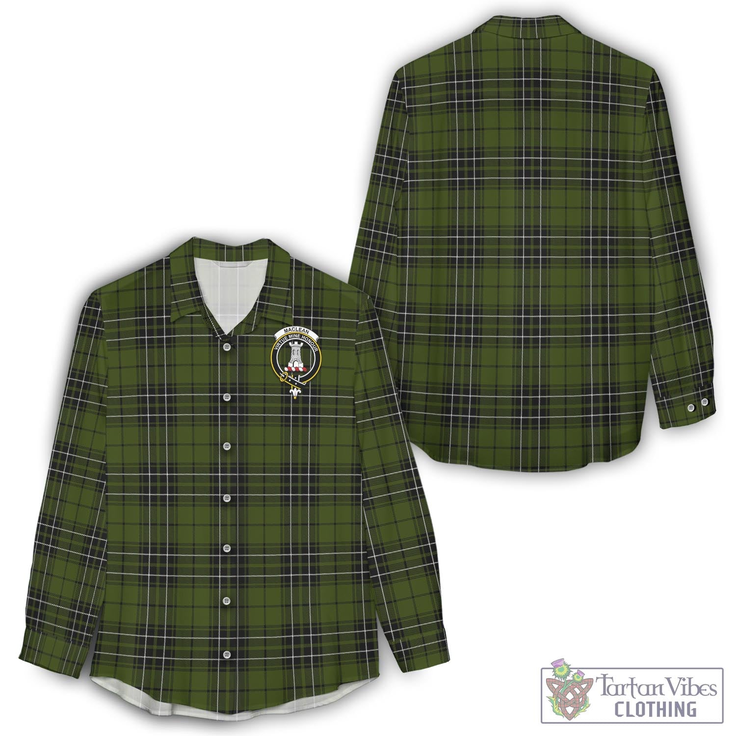 Tartan Vibes Clothing MacLean Hunting Tartan Womens Casual Shirt with Family Crest