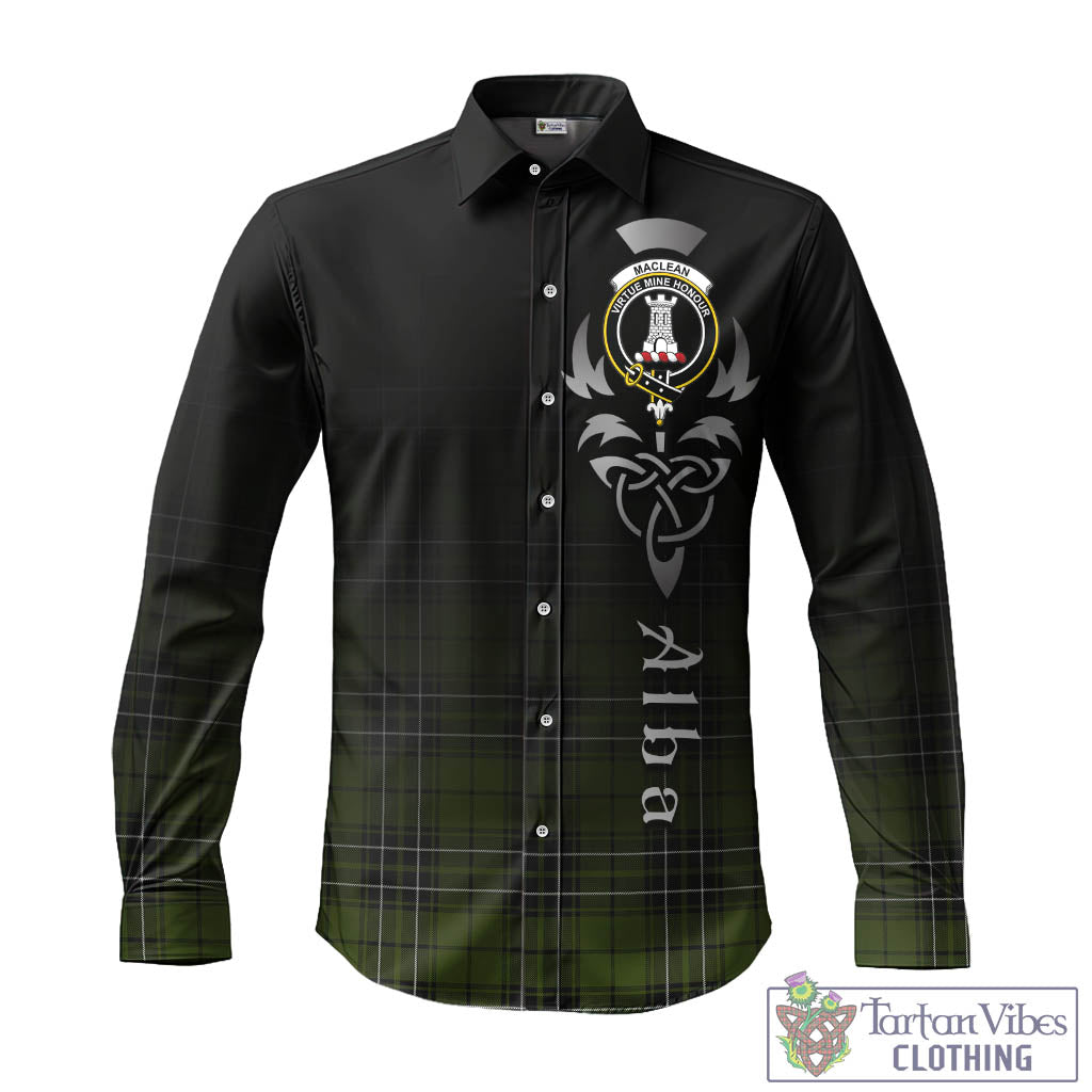 Tartan Vibes Clothing MacLean Hunting Tartan Long Sleeve Button Up Featuring Alba Gu Brath Family Crest Celtic Inspired