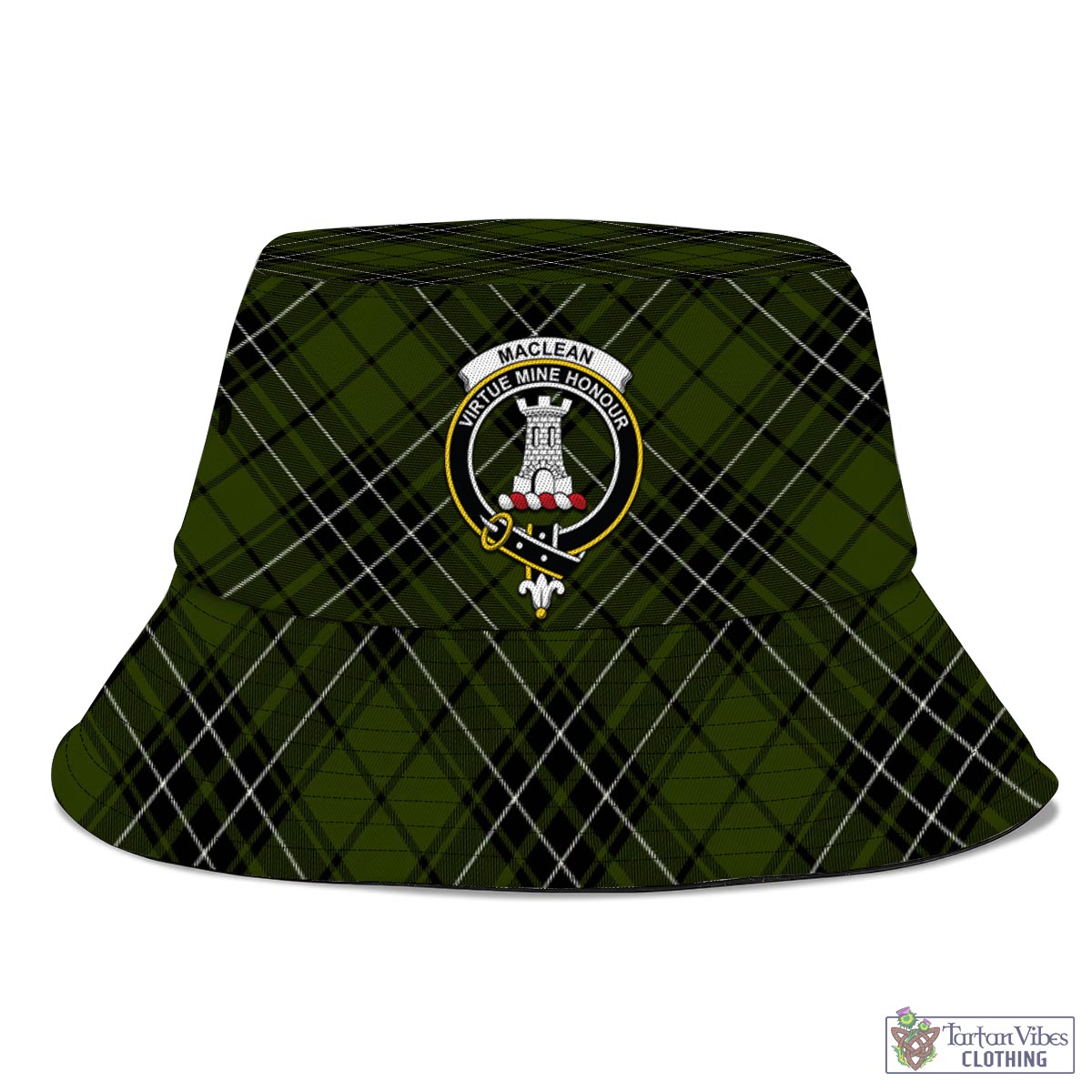 Tartan Vibes Clothing MacLean Hunting Tartan Bucket Hat with Family Crest