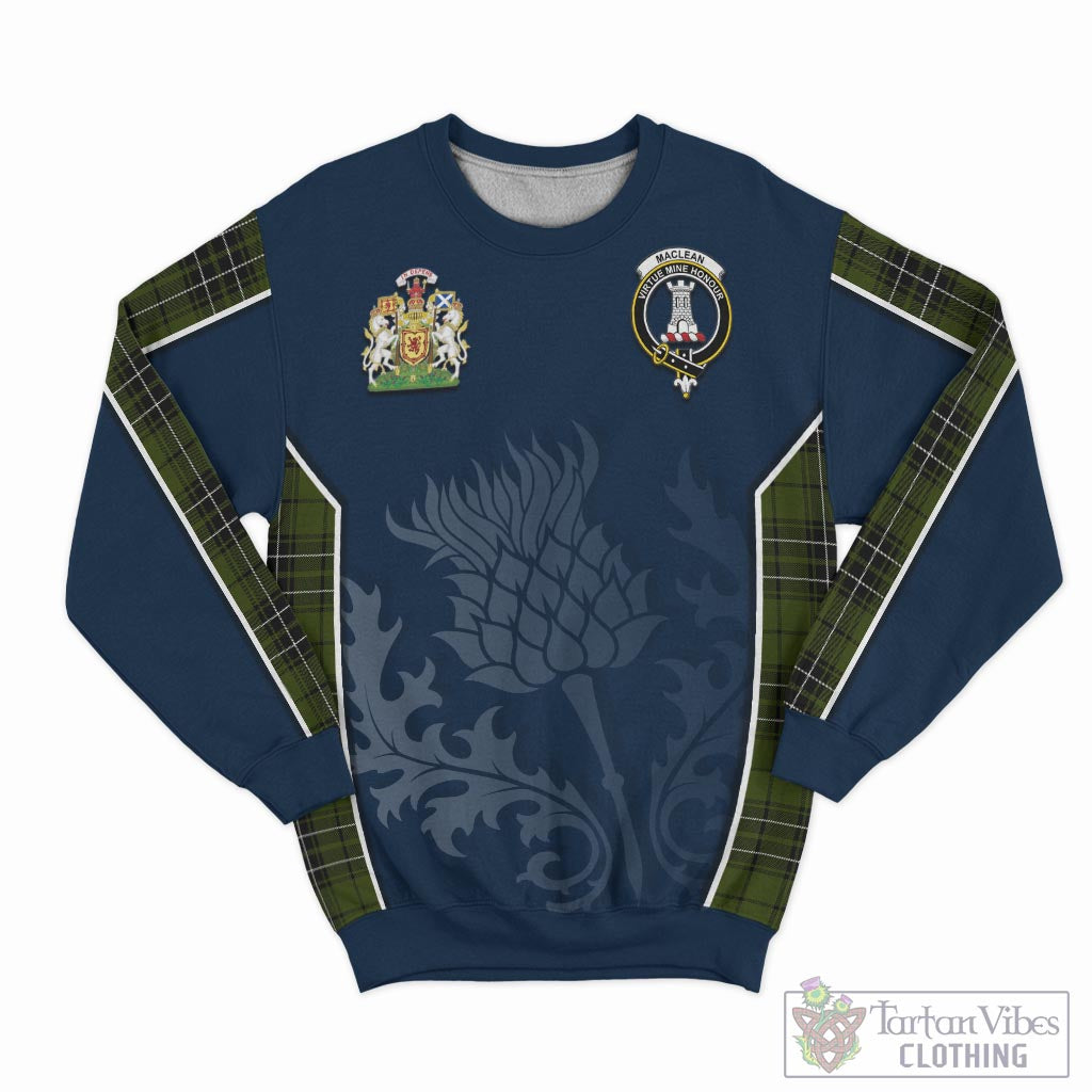 Tartan Vibes Clothing MacLean Hunting Tartan Sweatshirt with Family Crest and Scottish Thistle Vibes Sport Style