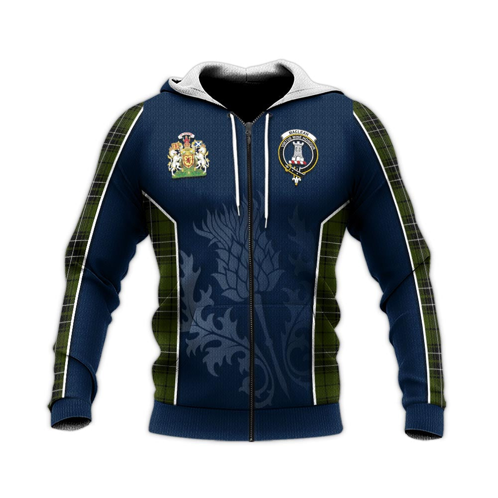 Tartan Vibes Clothing MacLean Hunting Tartan Knitted Hoodie with Family Crest and Scottish Thistle Vibes Sport Style