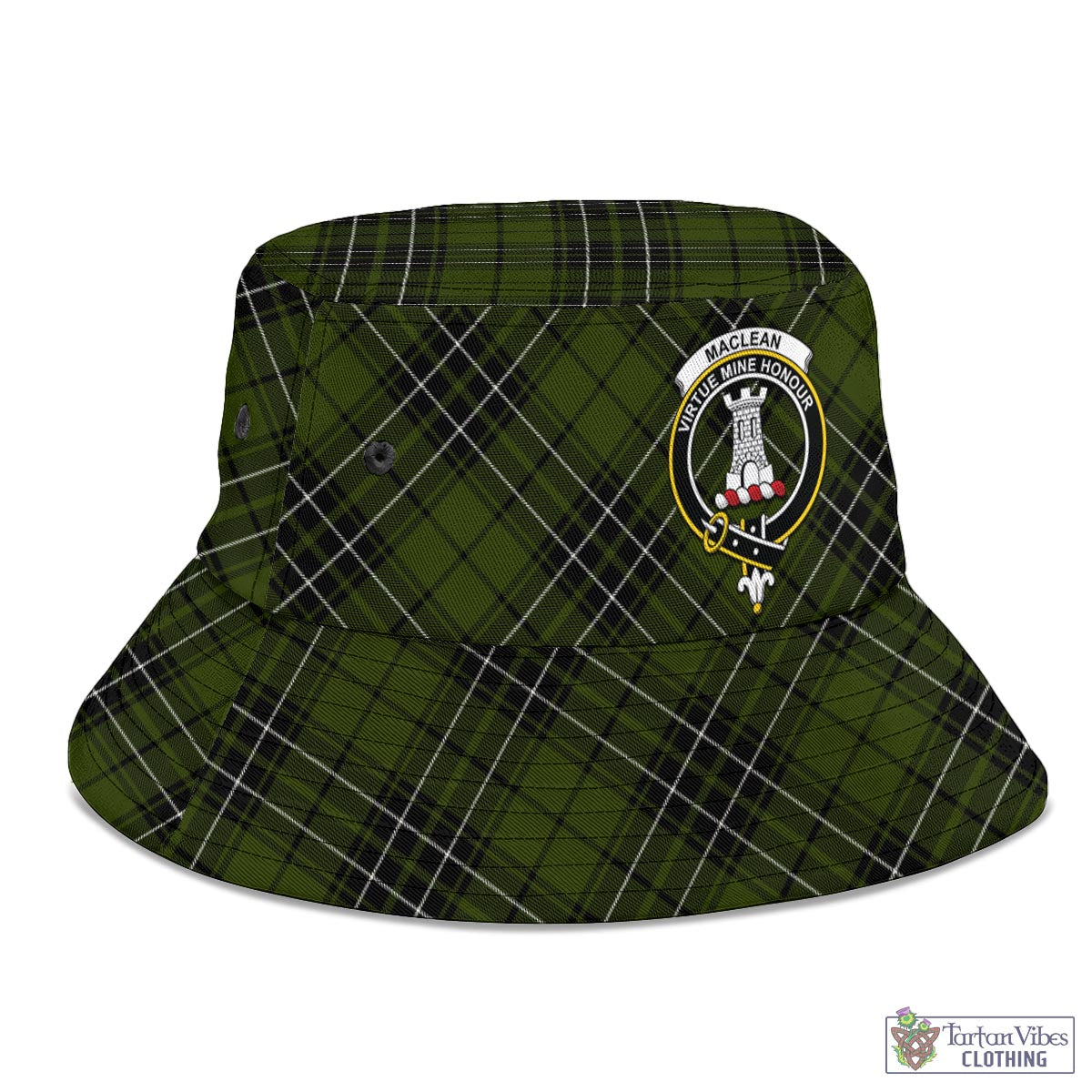 Tartan Vibes Clothing MacLean Hunting Tartan Bucket Hat with Family Crest