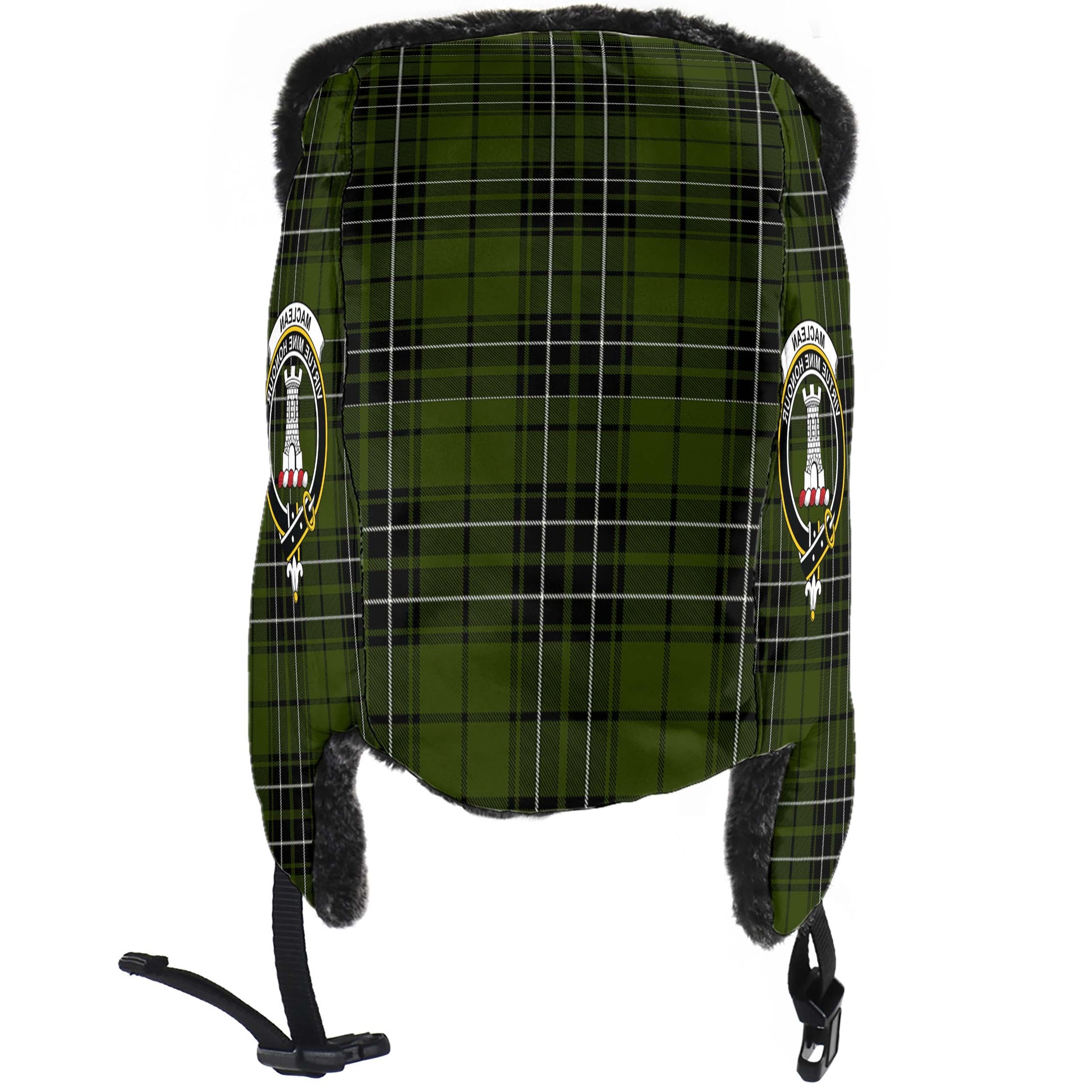 MacLean Hunting Tartan Winter Trapper Hat with Family Crest - Tartanvibesclothing