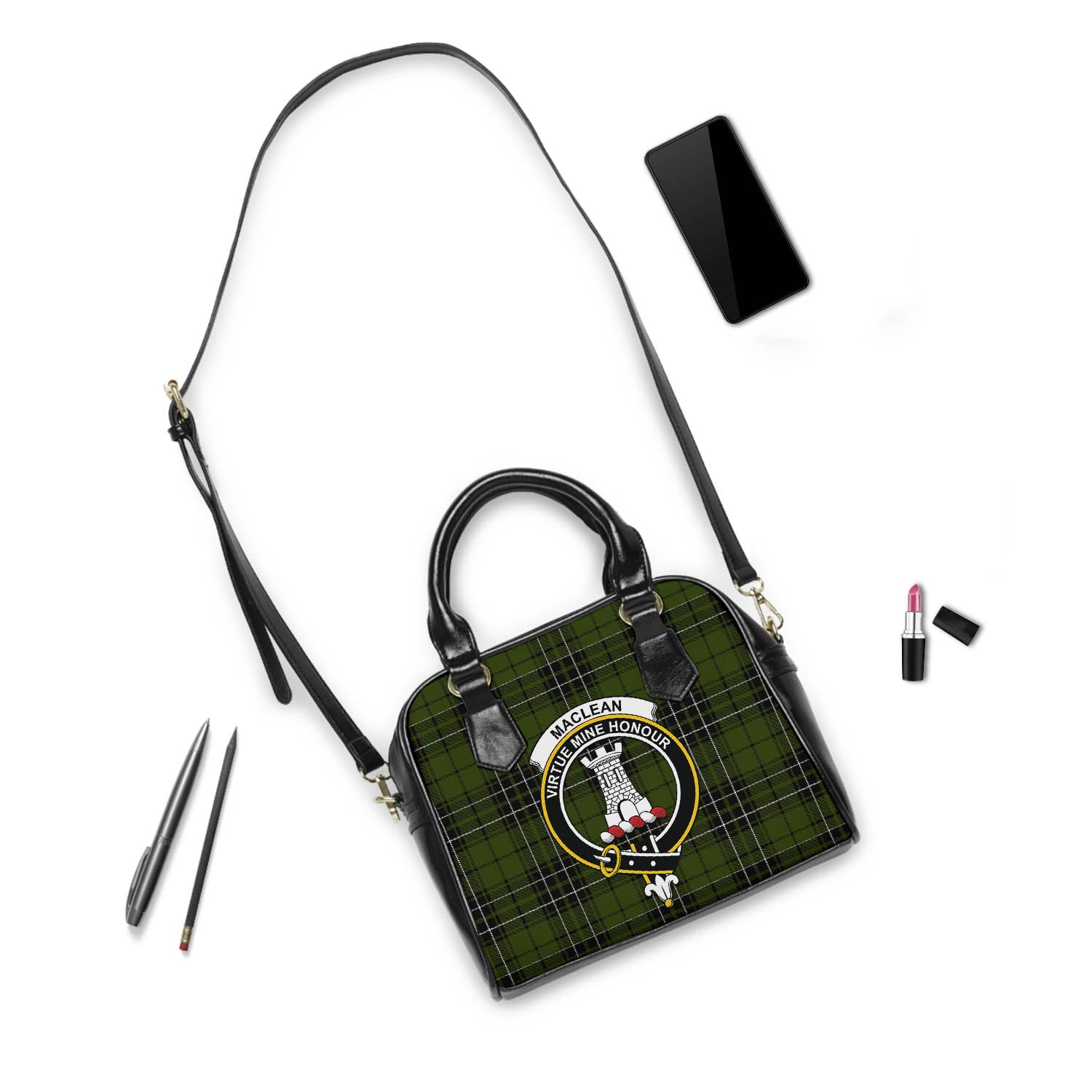 MacLean Hunting Tartan Shoulder Handbags with Family Crest - Tartanvibesclothing