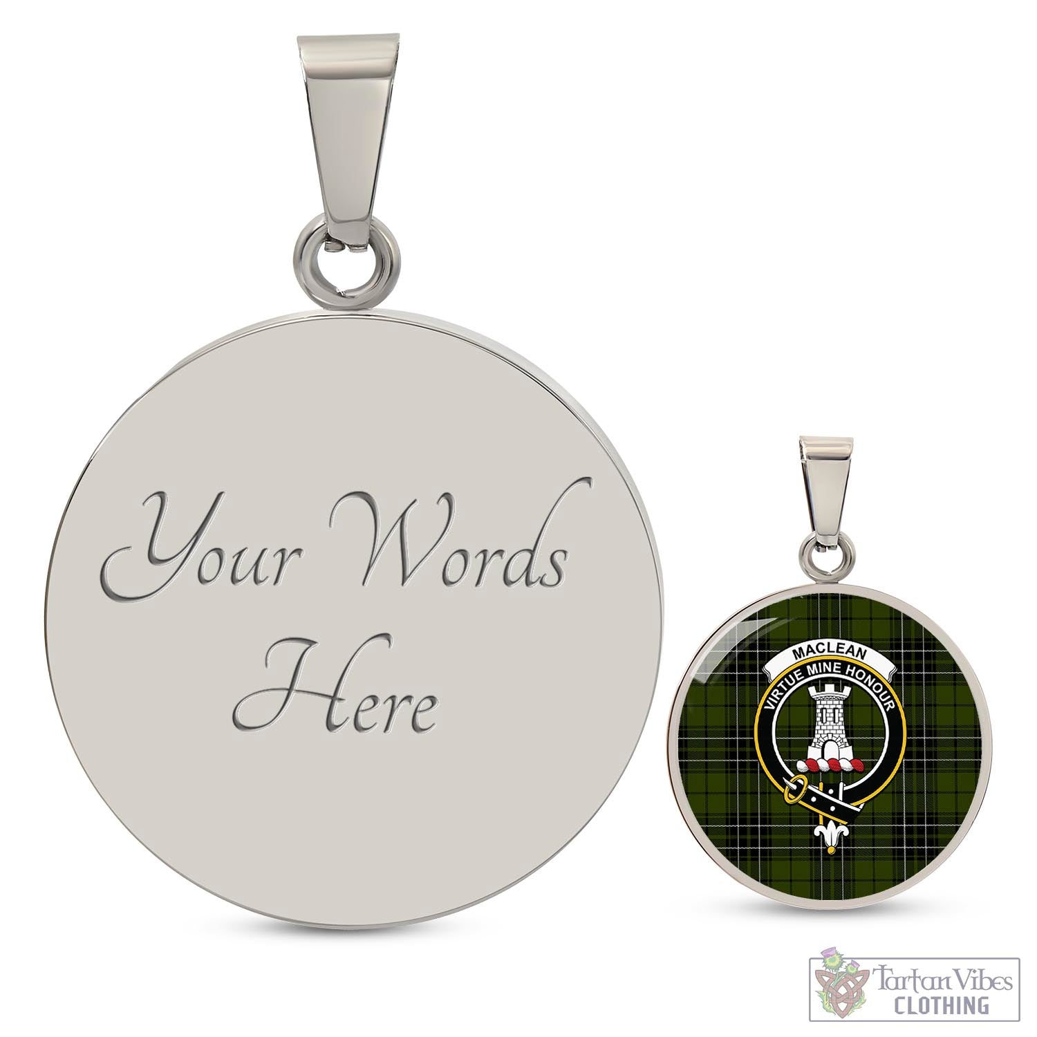 Tartan Vibes Clothing MacLean Hunting Tartan Circle Necklace with Family Crest