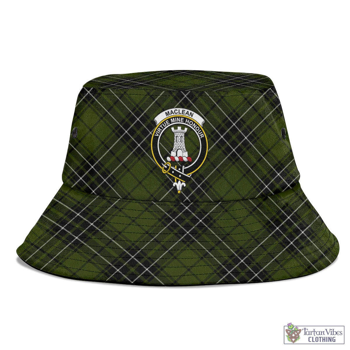 Tartan Vibes Clothing MacLean Hunting Tartan Bucket Hat with Family Crest