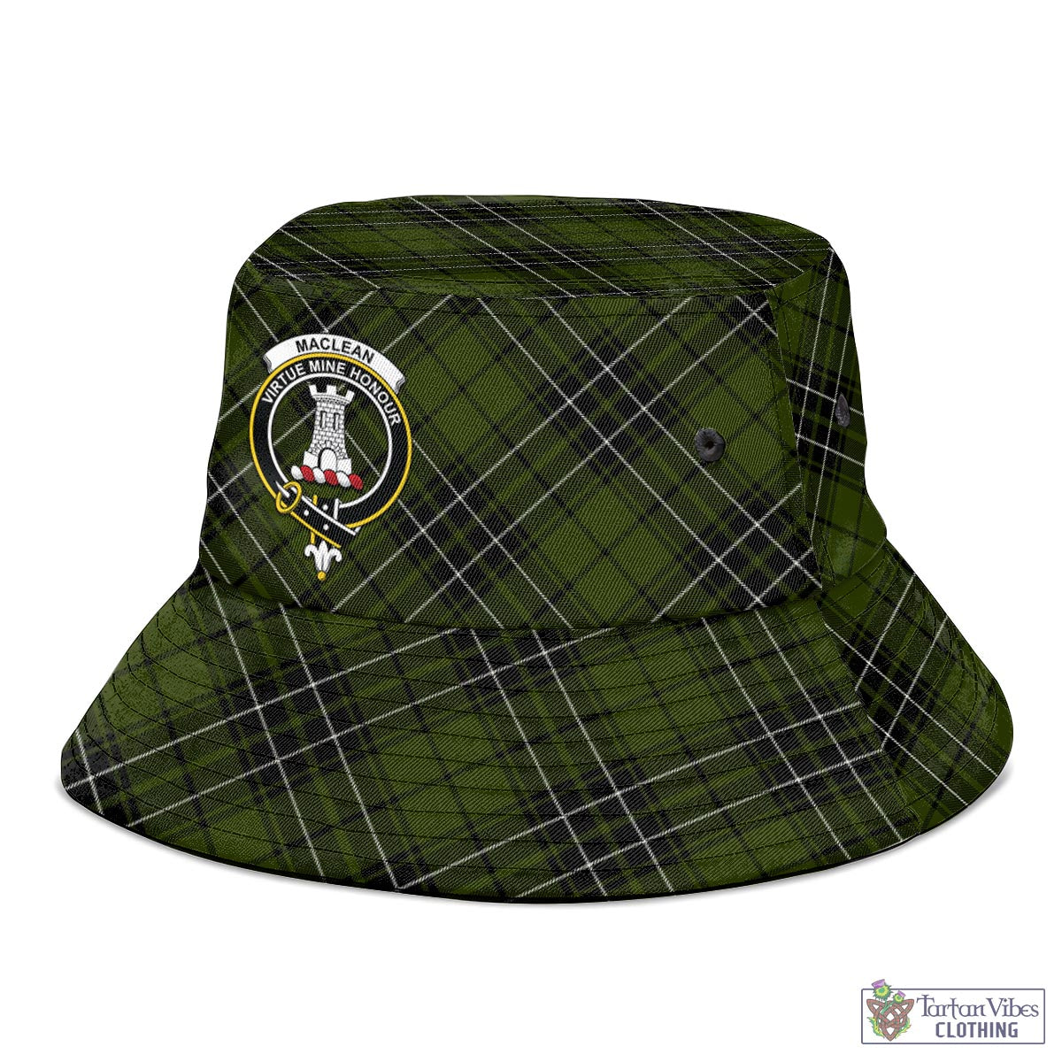 Tartan Vibes Clothing MacLean Hunting Tartan Bucket Hat with Family Crest