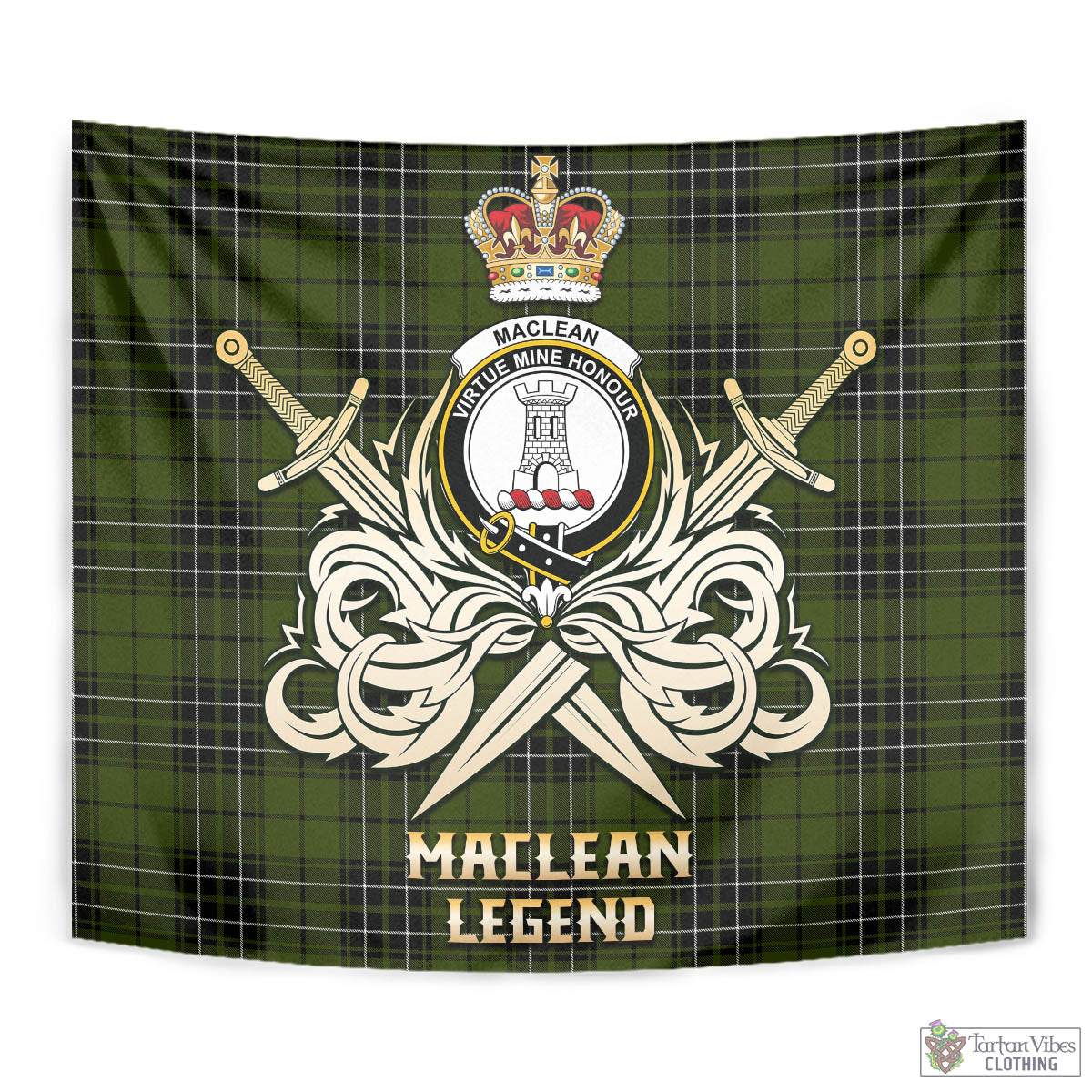 Tartan Vibes Clothing MacLean Hunting Tartan Tapestry with Clan Crest and the Golden Sword of Courageous Legacy