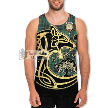 MacLean Hunting Ancient Tartan Men's Tank Top with Family Crest Celtic Wolf Style
