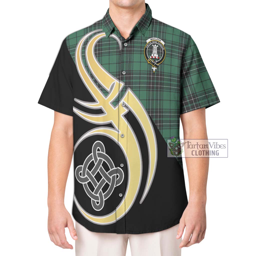 MacLean Hunting Ancient Tartan Short Sleeve Button Shirt with Family Crest and Celtic Symbol Style Kid - Tartan Vibes Clothing