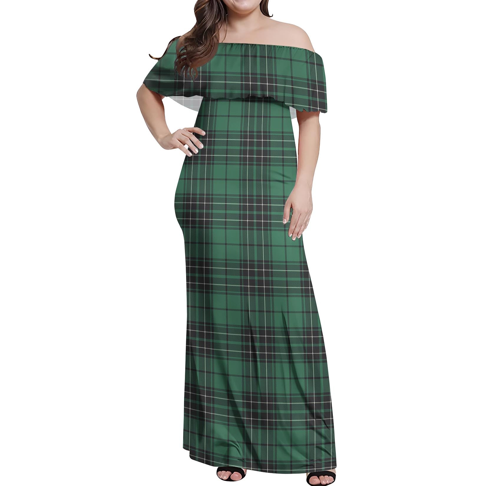 MacLean Hunting Ancient Tartan Off Shoulder Long Dress Women's Dress - Tartanvibesclothing