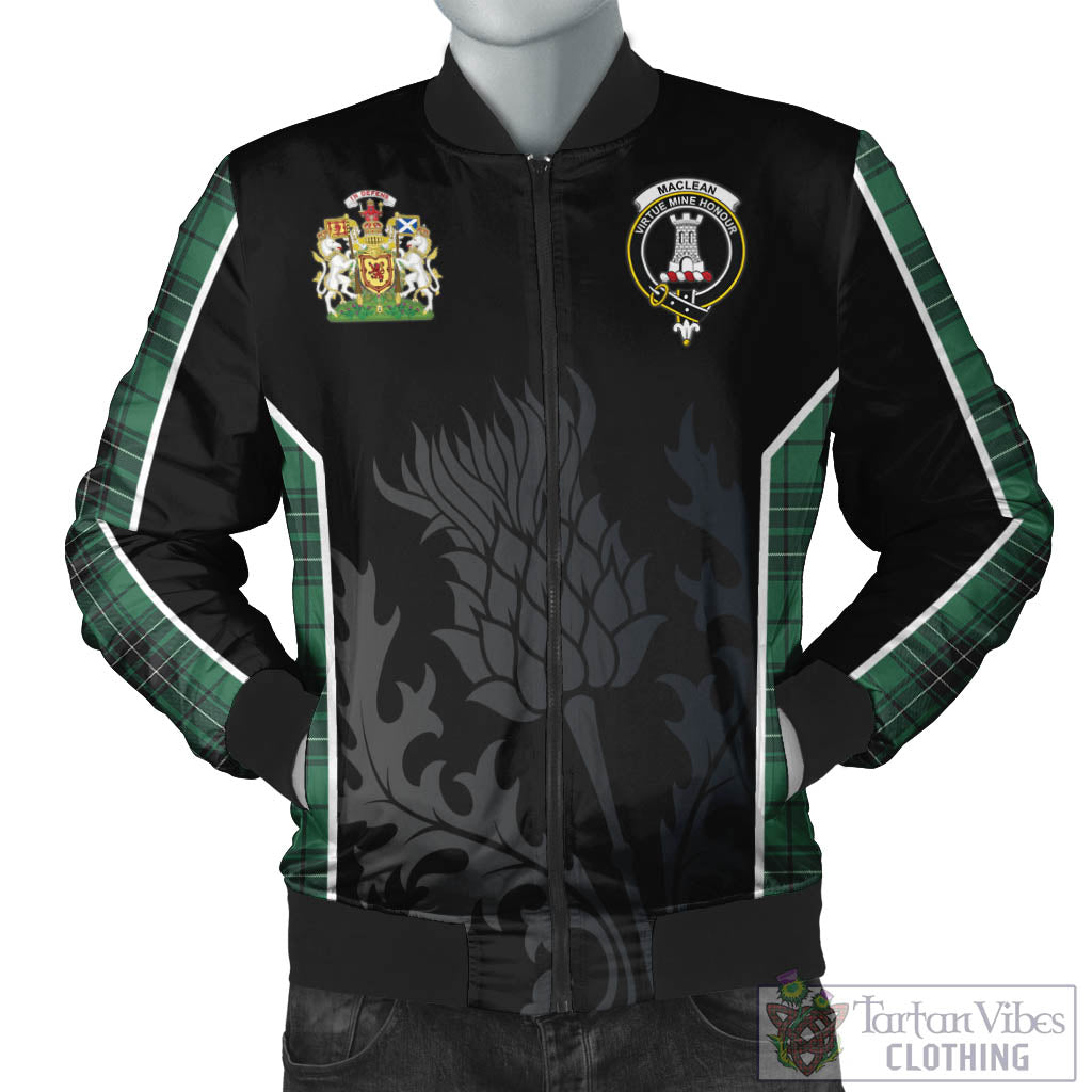 Tartan Vibes Clothing MacLean Hunting Ancient Tartan Bomber Jacket with Family Crest and Scottish Thistle Vibes Sport Style