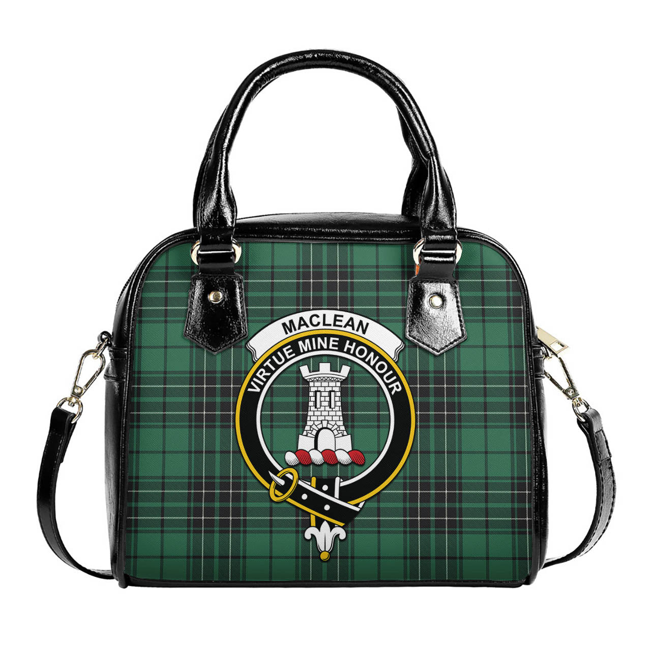 MacLean Hunting Ancient Tartan Shoulder Handbags with Family Crest One Size 6*25*22 cm - Tartanvibesclothing