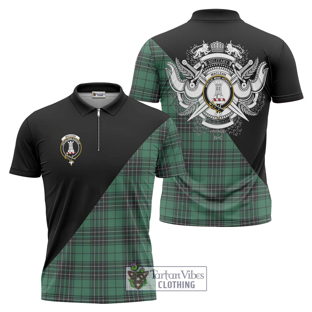 MacLean Hunting Ancient Tartan Zipper Polo Shirt with Family Crest and Military Logo Style Unisex - Tartanvibesclothing Shop