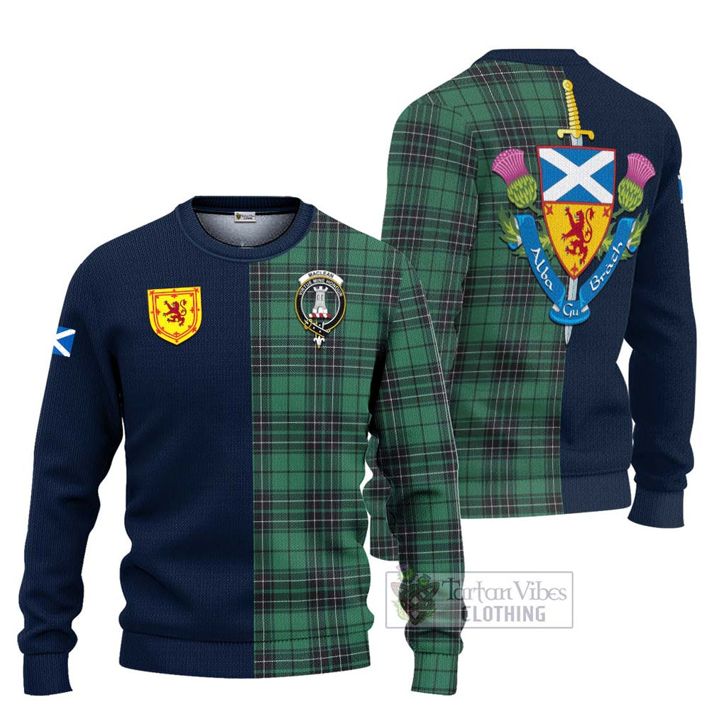 Tartan Vibes Clothing MacLean Hunting Ancient Tartan Knitted Sweater with Scottish Lion Royal Arm Half Style