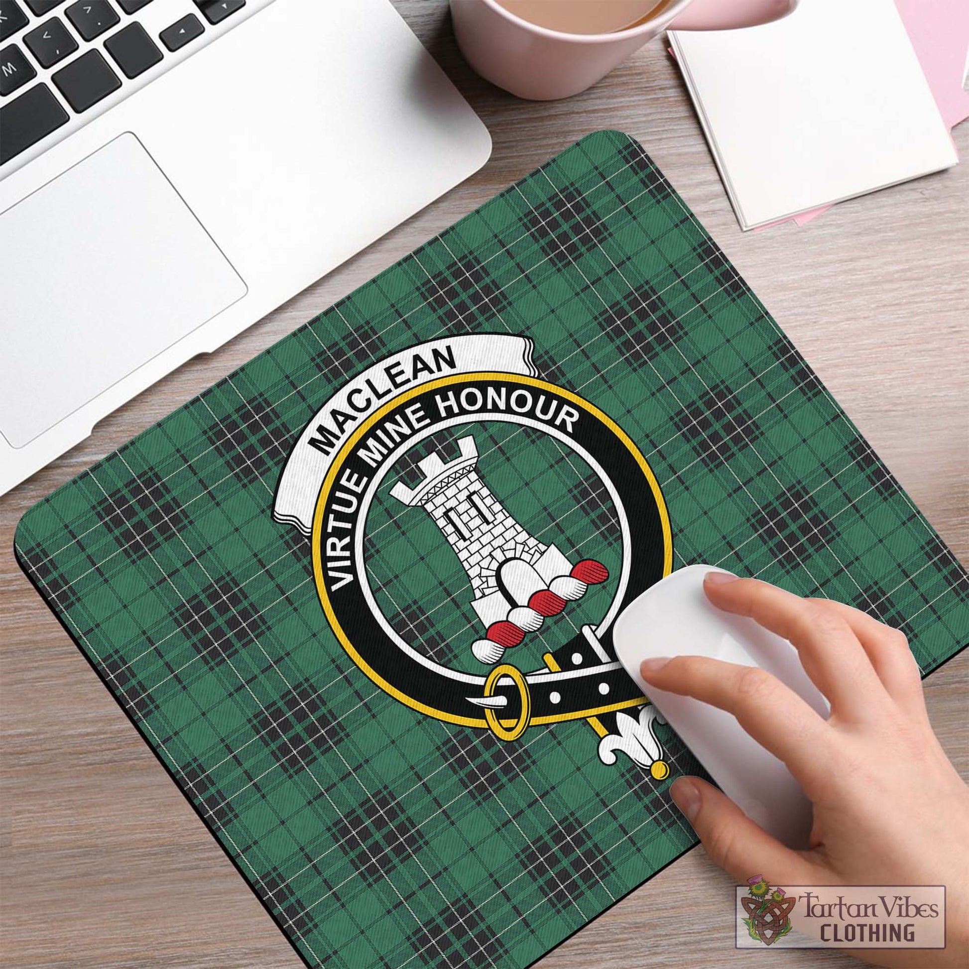 Tartan Vibes Clothing MacLean Hunting Ancient Tartan Mouse Pad with Family Crest