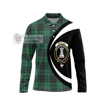 MacLean Hunting Ancient Tartan Long Sleeve Polo Shirt with Family Crest Circle Style