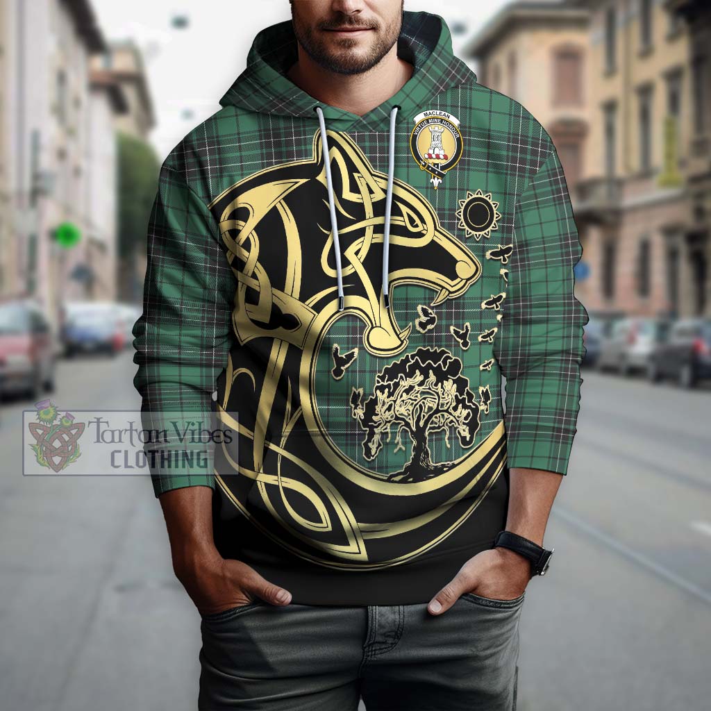 Tartan Vibes Clothing MacLean Hunting Ancient Tartan Hoodie with Family Crest Celtic Wolf Style