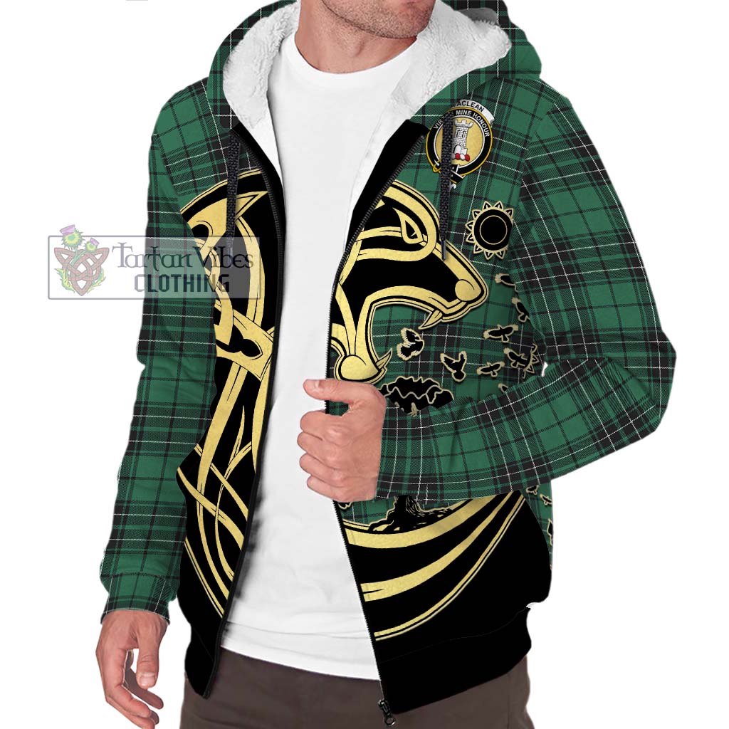 Tartan Vibes Clothing MacLean Hunting Ancient Tartan Sherpa Hoodie with Family Crest Celtic Wolf Style