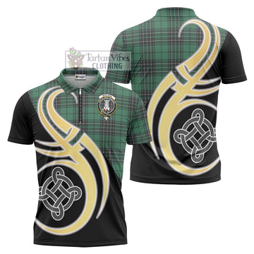 MacLean Hunting Ancient Tartan Zipper Polo Shirt with Family Crest and Celtic Symbol Style