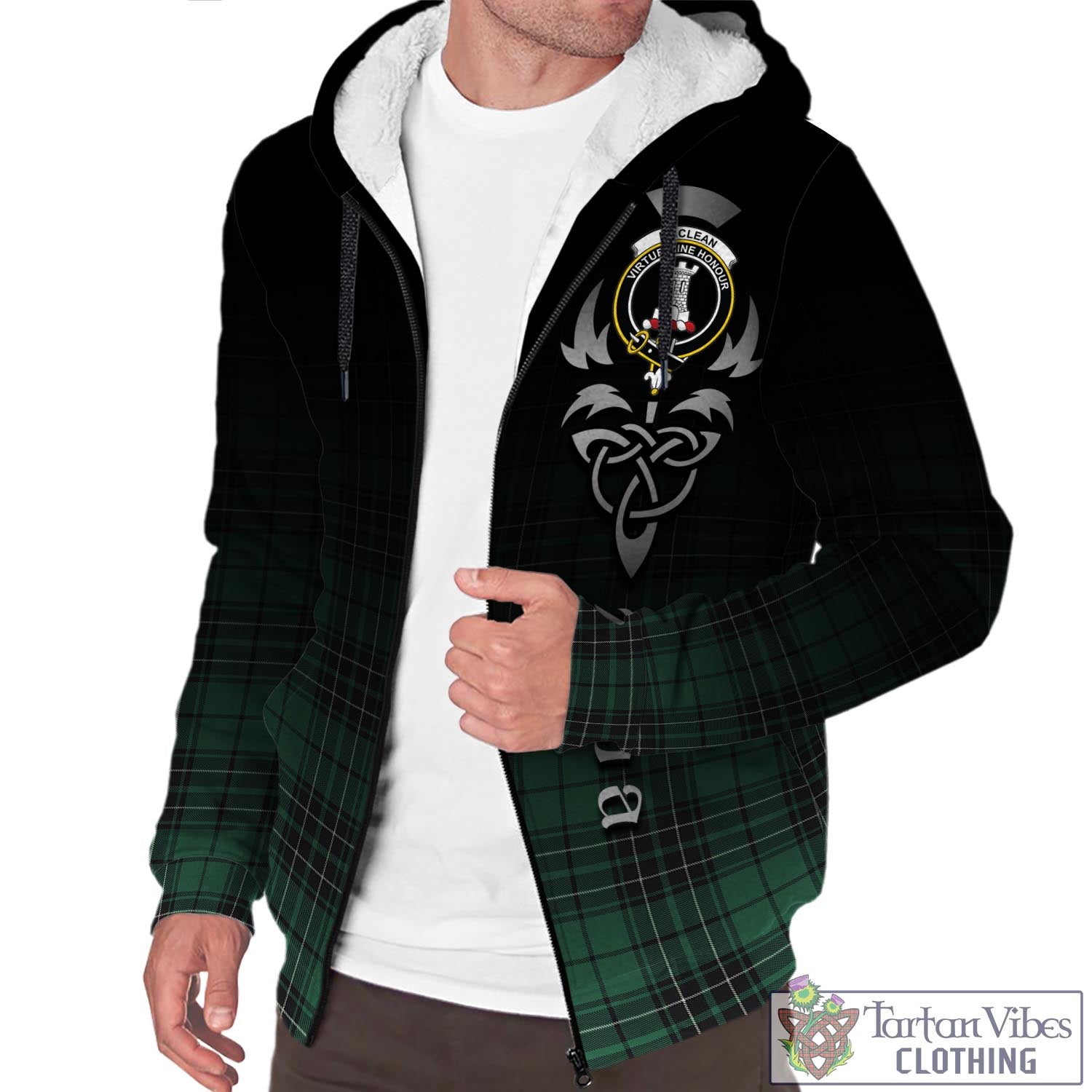 Tartan Vibes Clothing MacLean Hunting Ancient Tartan Sherpa Hoodie Featuring Alba Gu Brath Family Crest Celtic Inspired