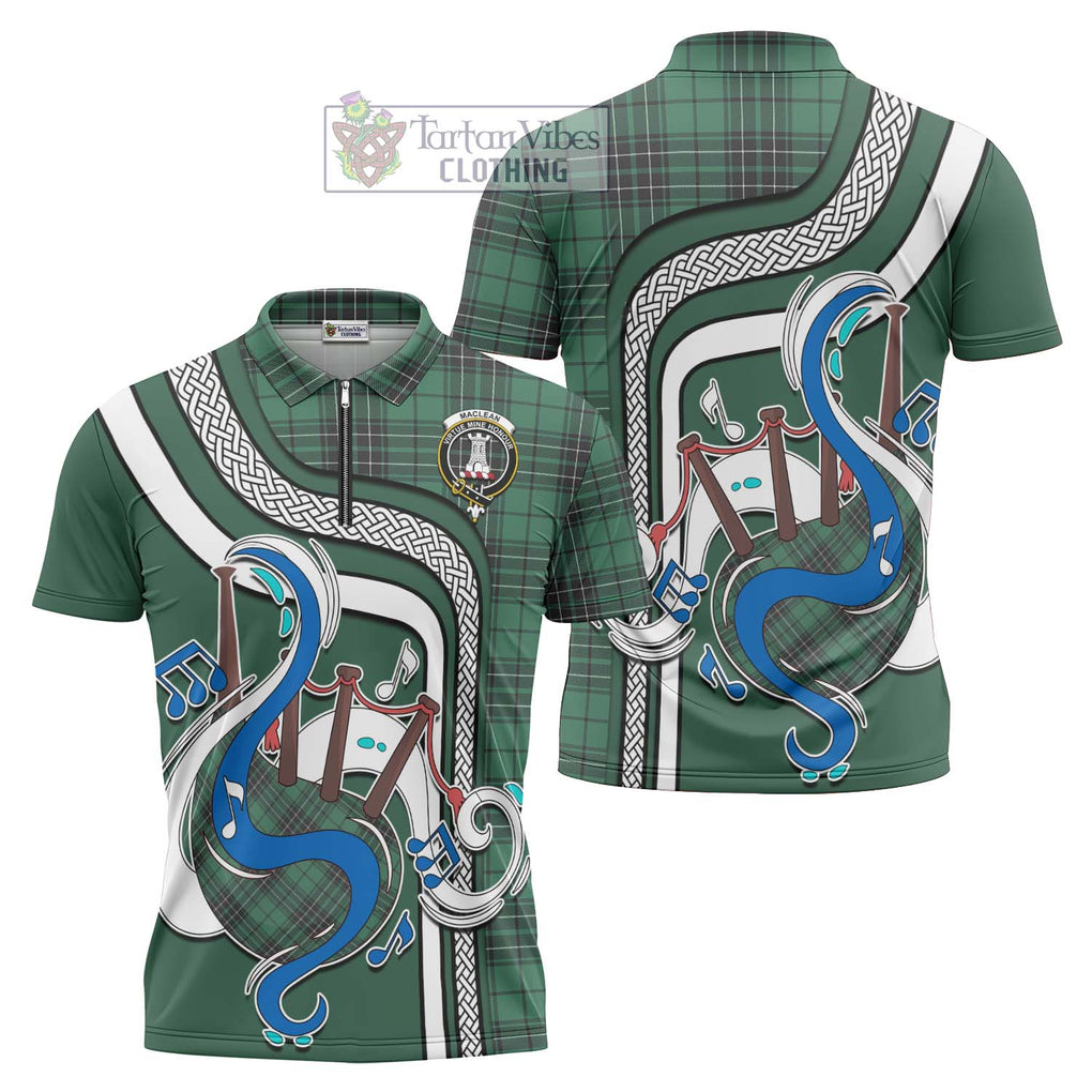 MacLean Hunting Ancient Tartan Zipper Polo Shirt with Epic Bagpipe Style Unisex - Tartanvibesclothing Shop