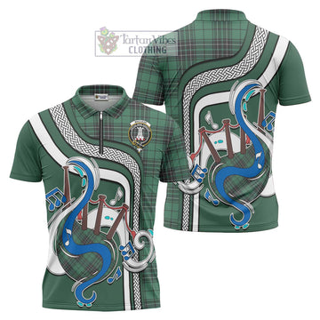 MacLean Hunting Ancient Tartan Zipper Polo Shirt with Epic Bagpipe Style