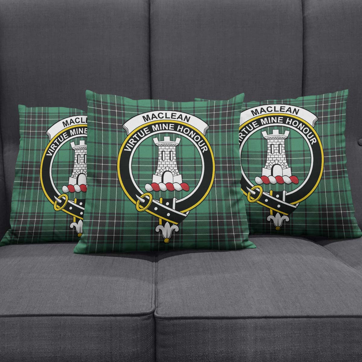 MacLean Hunting Ancient Tartan Pillow Cover with Family Crest Square Pillow Cover - Tartanvibesclothing