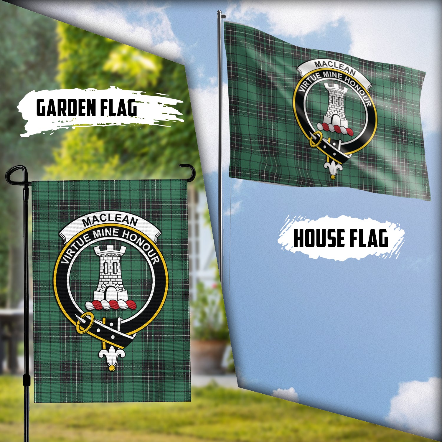 MacLean Hunting Ancient Tartan Flag with Family Crest Garden Flag (Vertical) - Tartan Vibes Clothing