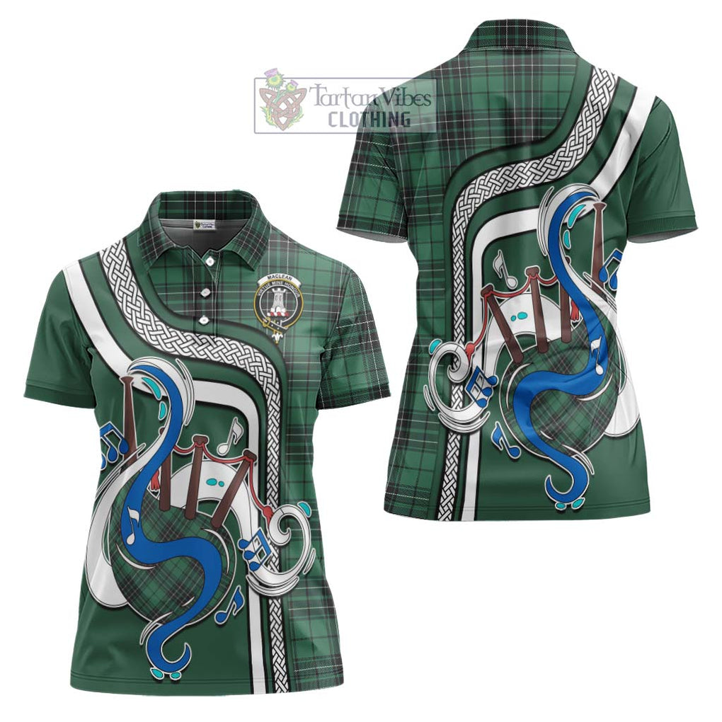 MacLean Hunting Ancient Tartan Women's Polo Shirt with Epic Bagpipe Style Women - Tartanvibesclothing Shop