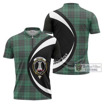 MacLean Hunting Ancient Tartan Zipper Polo Shirt with Family Crest Circle Style