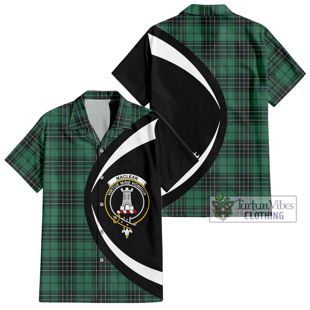 MacLean Hunting Ancient Tartan Short Sleeve Button Up with Family Crest Circle Style Kid - Tartan Vibes Clothing