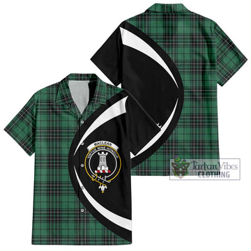 MacLean Hunting Ancient Tartan Short Sleeve Button Up with Family Crest Circle Style