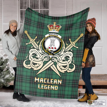 MacLean Hunting Ancient Tartan Blanket with Clan Crest and the Golden Sword of Courageous Legacy