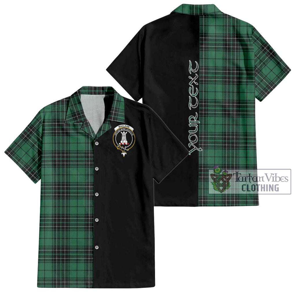 MacLean Hunting Ancient Tartan Short Sleeve Button Shirt with Family Crest and Half Of Me Style Kid - Tartanvibesclothing Shop