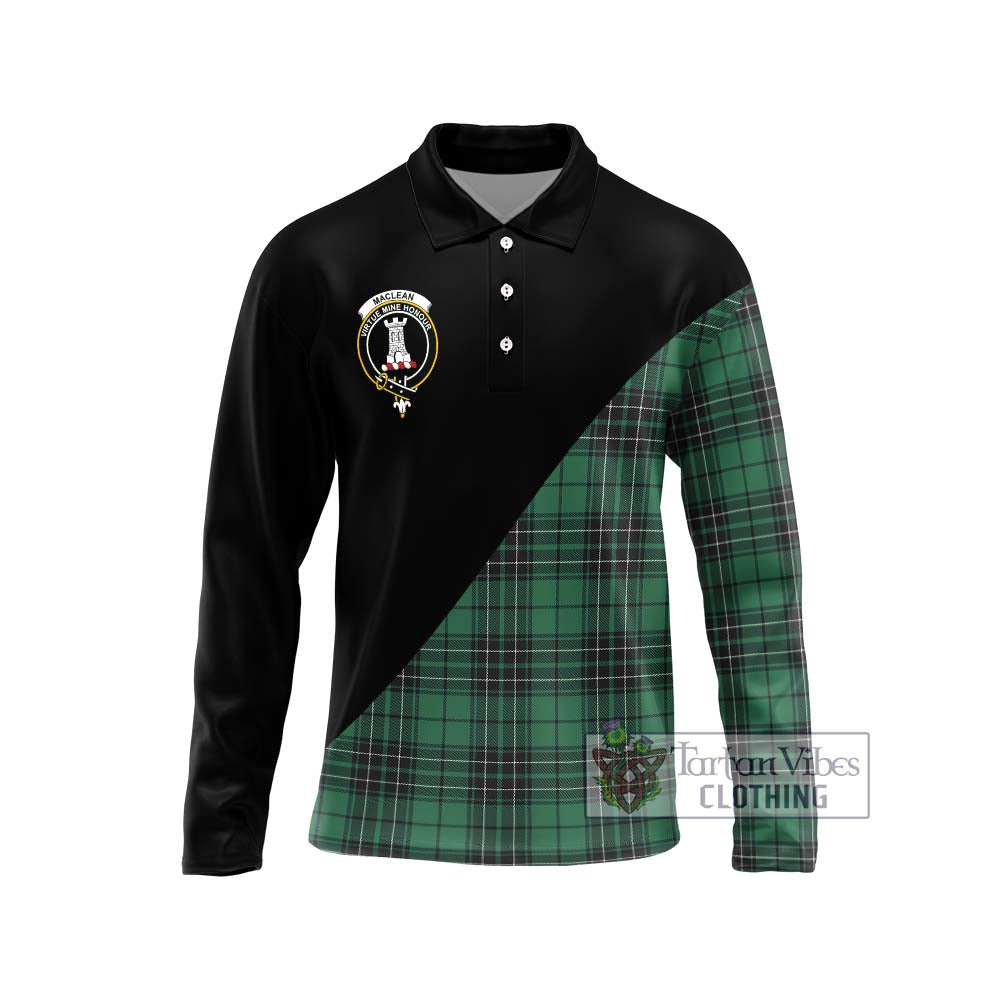 MacLean Hunting Ancient Tartan Long Sleeve Polo Shirt with Family Crest and Military Logo Style Unisex - Tartanvibesclothing Shop