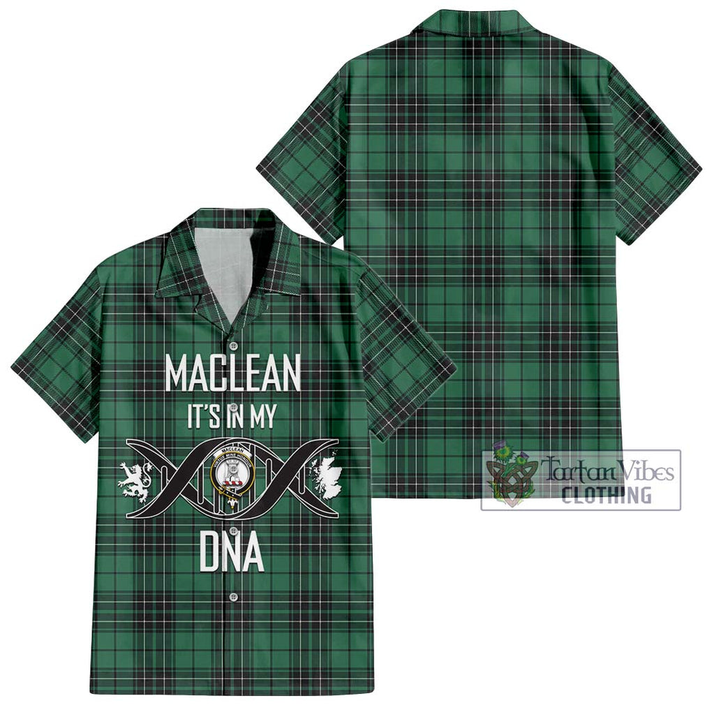 MacLean Hunting Ancient Tartan Short Sleeve Button Shirt with Family Crest DNA In Me Style Kid - Tartanvibesclothing Shop