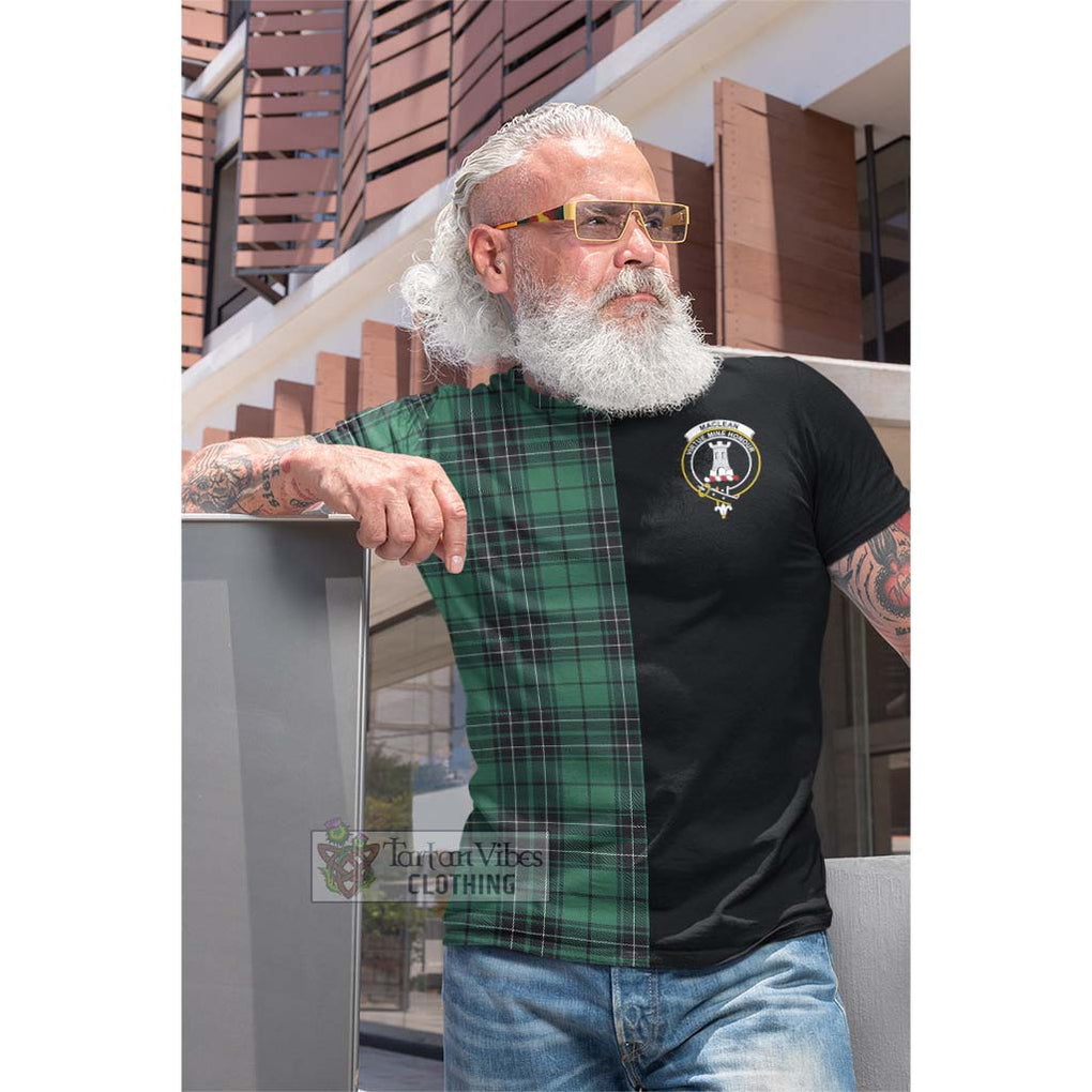 Tartan Vibes Clothing MacLean Hunting Ancient Tartan Cotton T-shirt with Family Crest and Half Of Me Style