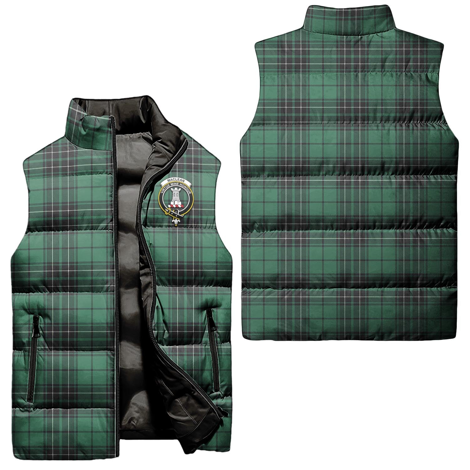 MacLean Hunting Ancient Tartan Sleeveless Puffer Jacket with Family Crest Unisex - Tartanvibesclothing