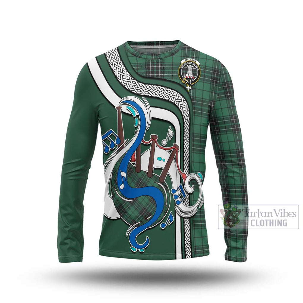 Tartan Vibes Clothing MacLean Hunting Ancient Tartan Long Sleeve T-Shirt with Epic Bagpipe Style