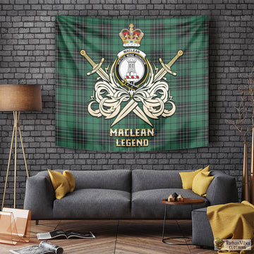 MacLean Hunting Ancient Tartan Tapestry with Clan Crest and the Golden Sword of Courageous Legacy