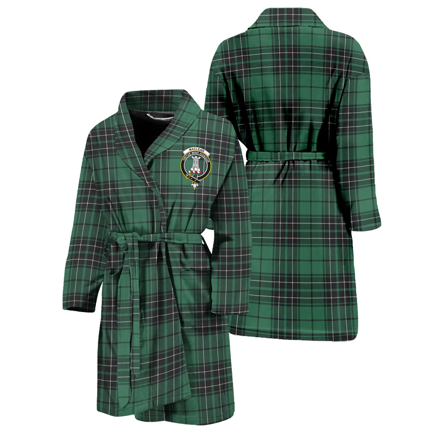 MacLean Hunting Ancient Tartan Bathrobe with Family Crest Unisex S - Tartan Vibes Clothing