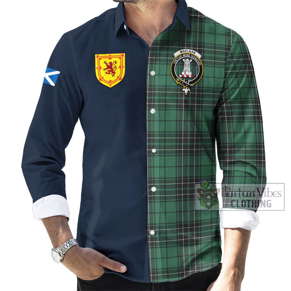 Tartan Vibes Clothing MacLean Hunting Ancient Tartan Long Sleeve Button Shirt with Scottish Lion Royal Arm Half Style